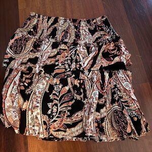 Anthropologie Myla Tiered Smocked Mini Skirt Black and Pink Paisley